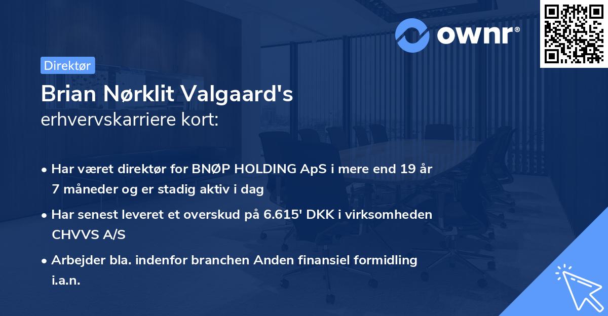 Brian Nørklit Valgaard's erhvervskarriere kort