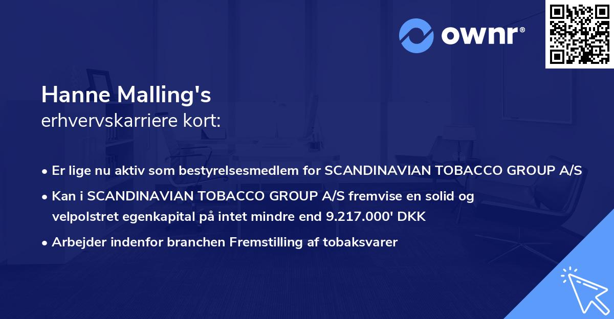 Hanne Malling's erhvervskarriere kort