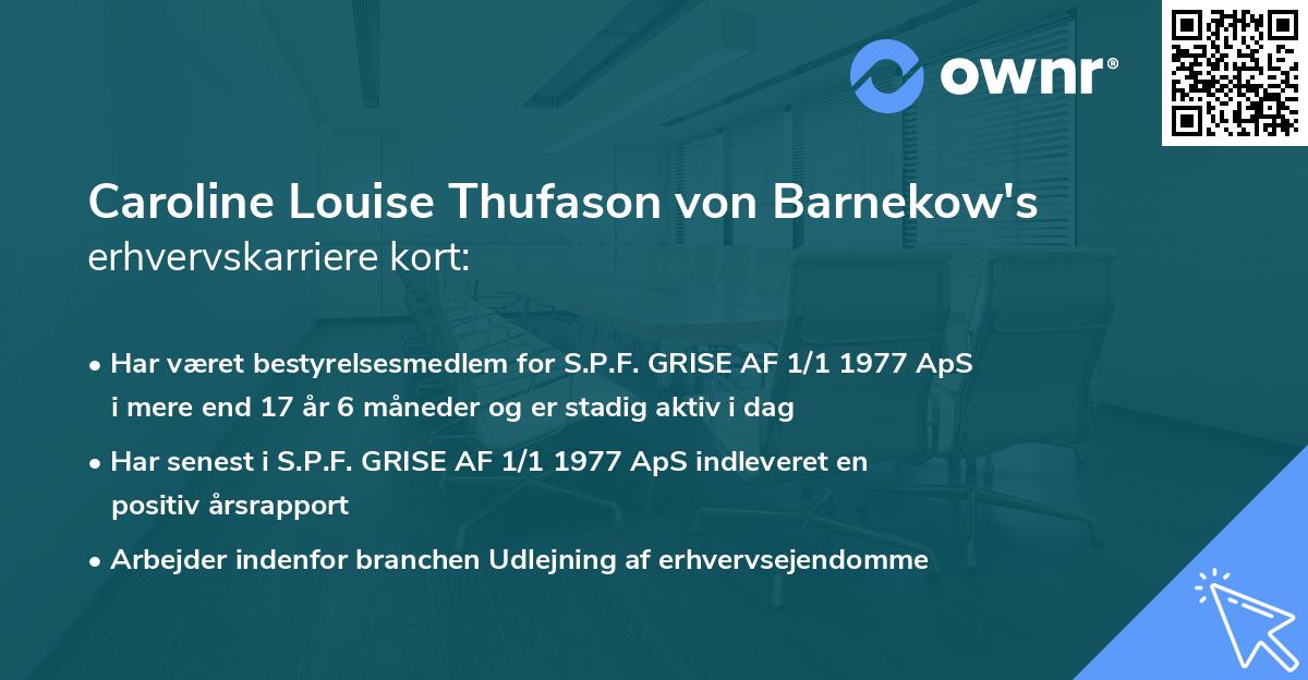 Caroline Louise Thufason von Barnekow's erhvervskarriere kort