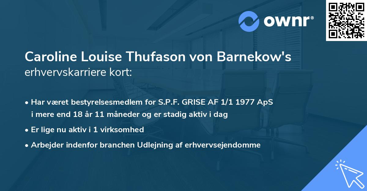 Caroline Louise Thufason von Barnekow's erhvervskarriere kort