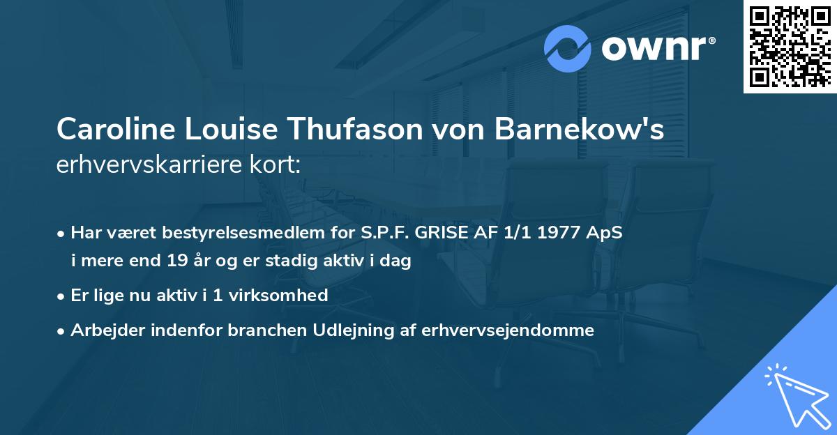 Caroline Louise Thufason von Barnekow's erhvervskarriere kort