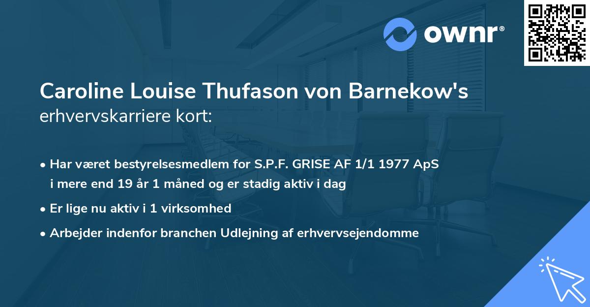 Caroline Louise Thufason von Barnekow's erhvervskarriere kort
