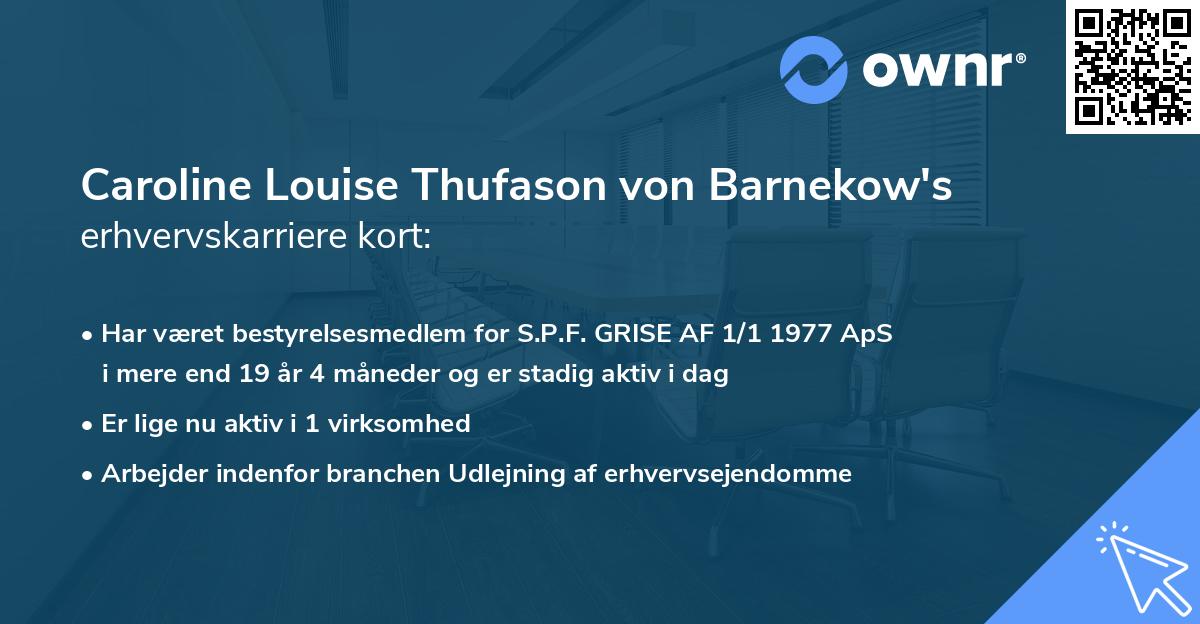 Caroline Louise Thufason von Barnekow's erhvervskarriere kort