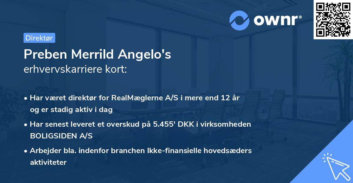 Preben Merrild Angelo's erhvervskarriere kort