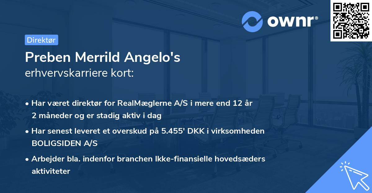 Preben Merrild Angelo's erhvervskarriere kort