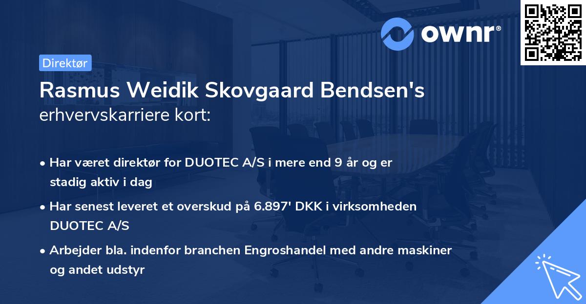 Rasmus Weidik Skovgaard Bendsen's erhvervskarriere kort