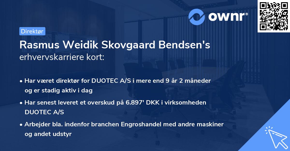 Rasmus Weidik Skovgaard Bendsen's erhvervskarriere kort