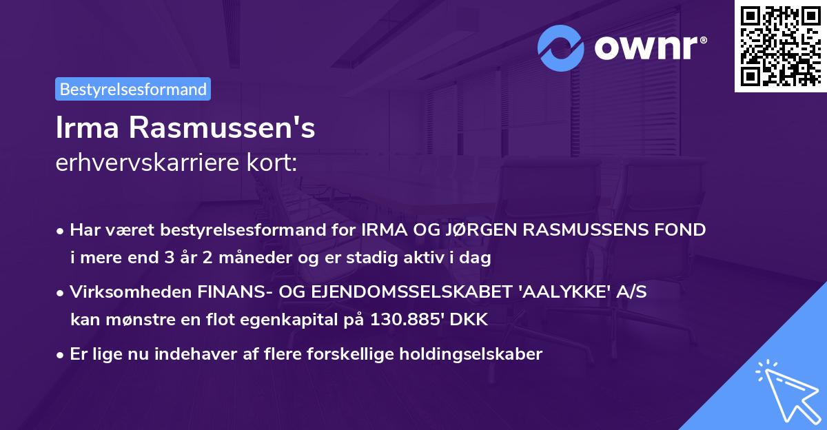 Irma Rasmussen's erhvervskarriere kort