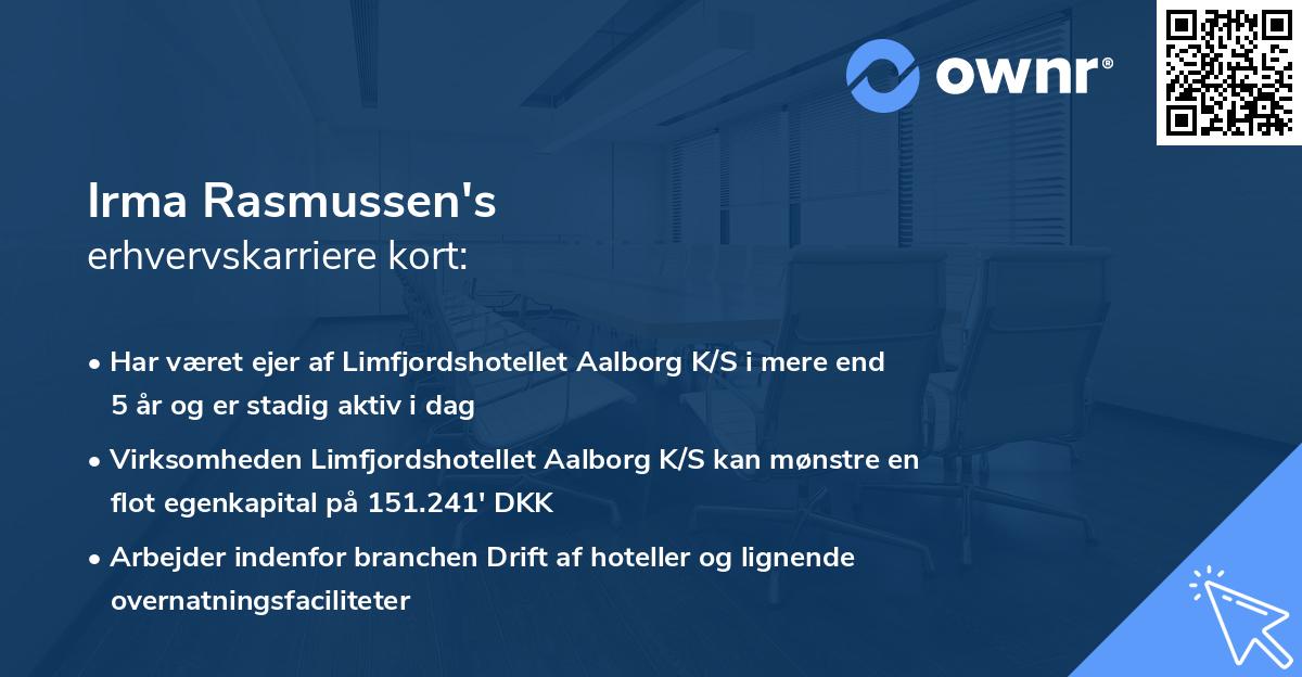 Irma Rasmussen's erhvervskarriere kort