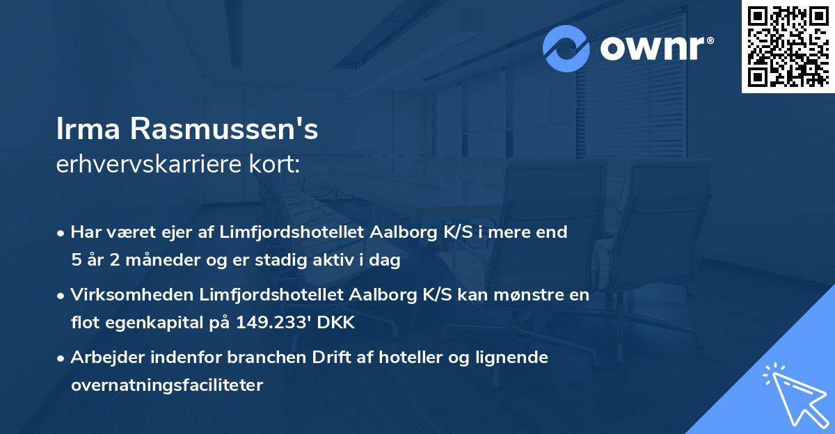 Irma Rasmussen's erhvervskarriere kort