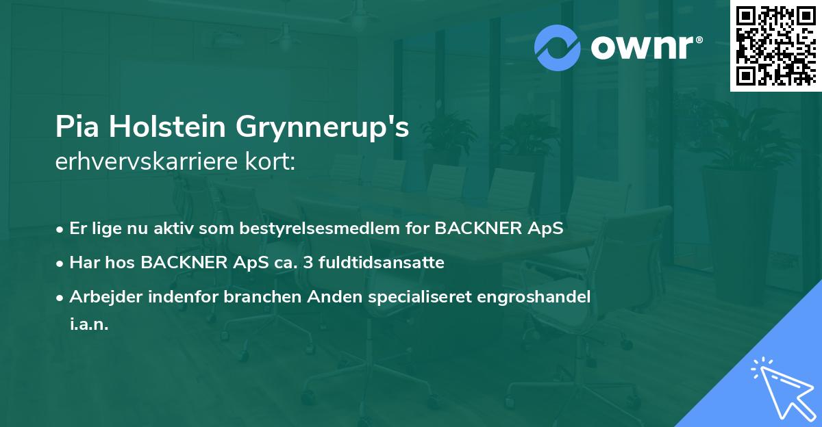 Pia Holstein Grynnerup's erhvervskarriere kort