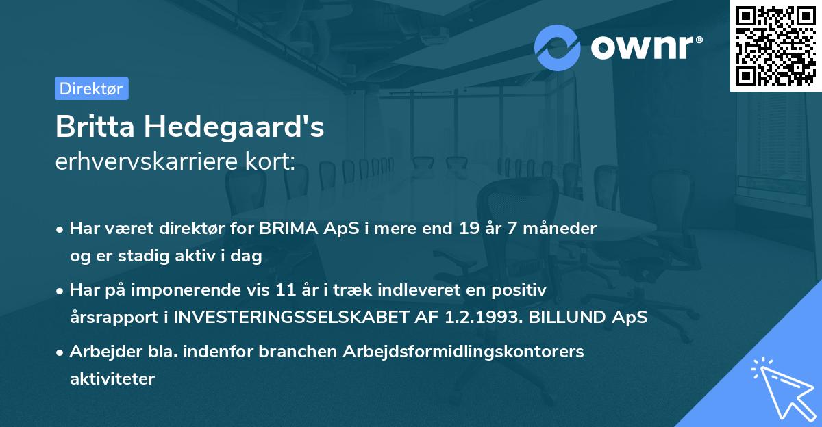 Britta Hedegaard's erhvervskarriere kort