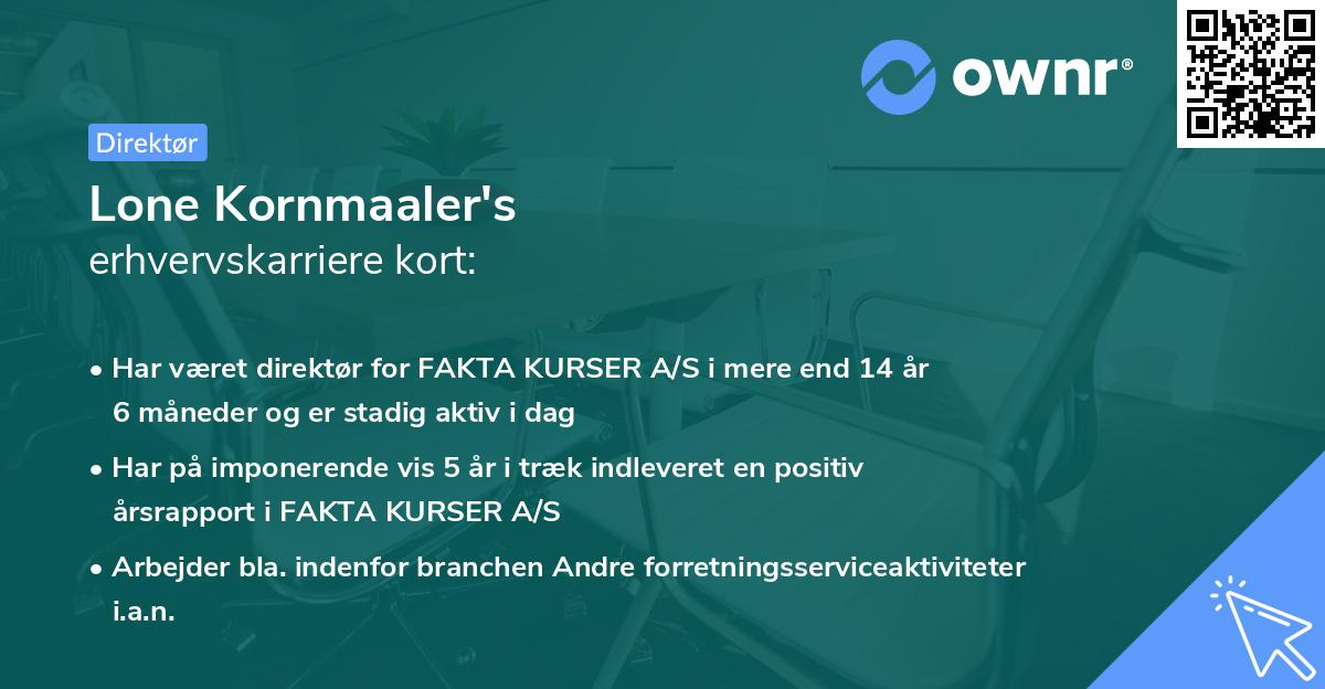 Lone Kornmaaler's erhvervskarriere kort