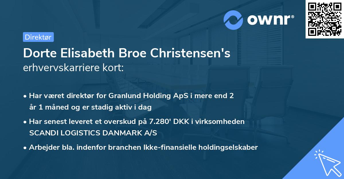 Dorte Elisabeth Broe Christensen's erhvervskarriere kort
