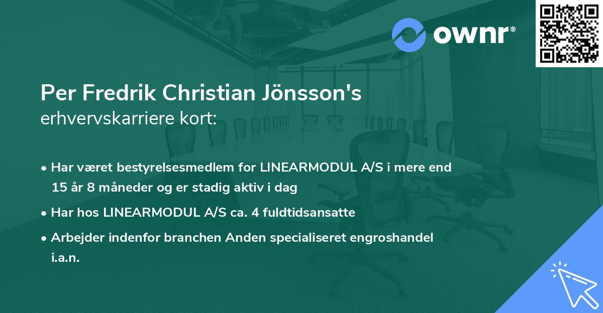 Per Fredrik Christian Jönsson's erhvervskarriere kort