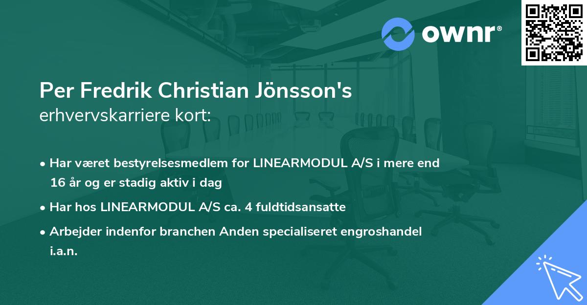 Per Fredrik Christian Jönsson's erhvervskarriere kort