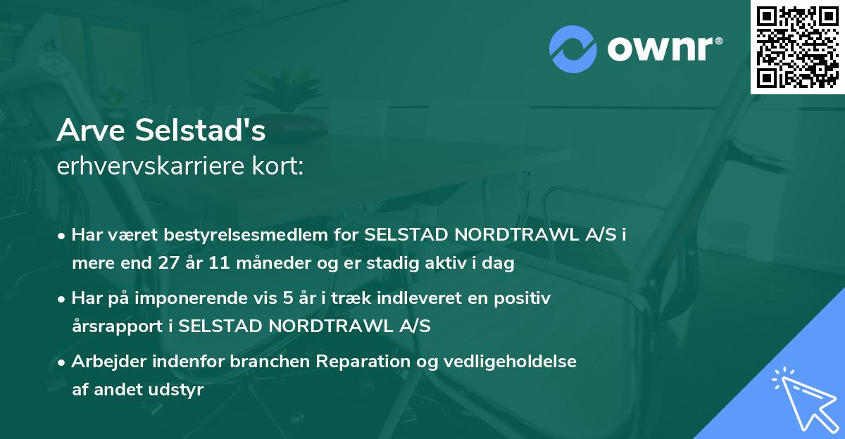 Arve Selstad's erhvervskarriere kort