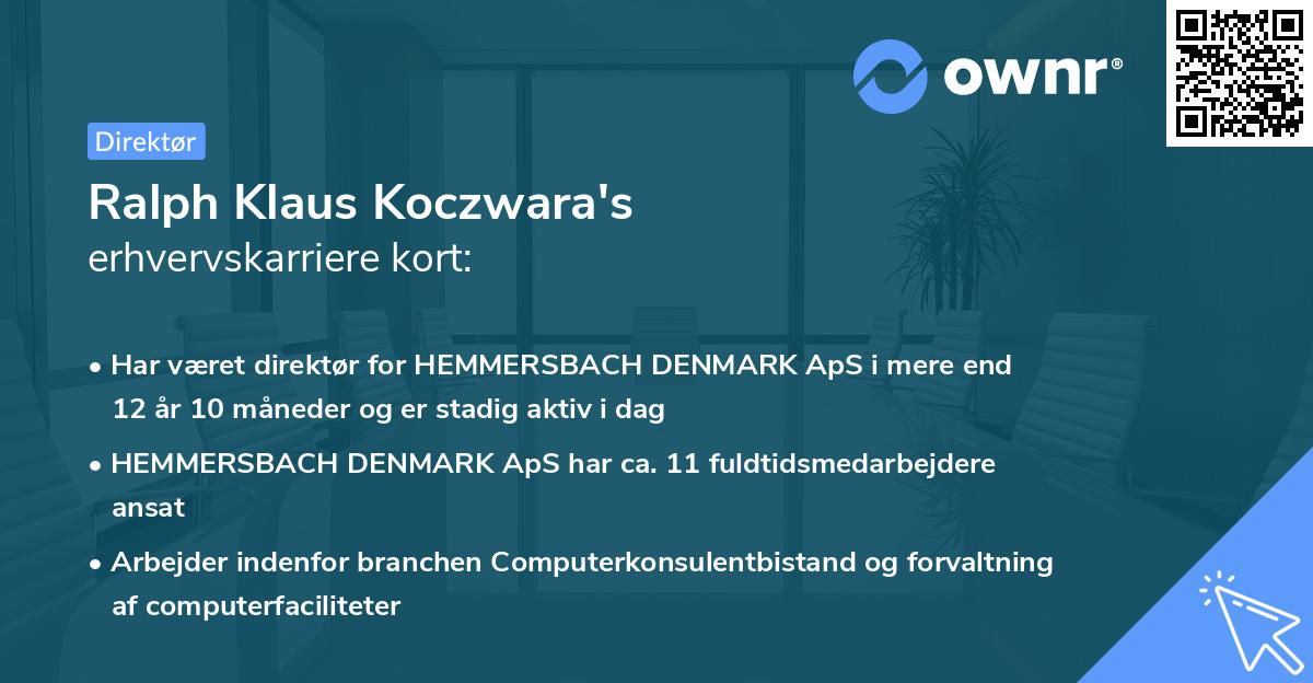 Ralph Klaus Koczwara's erhvervskarriere kort