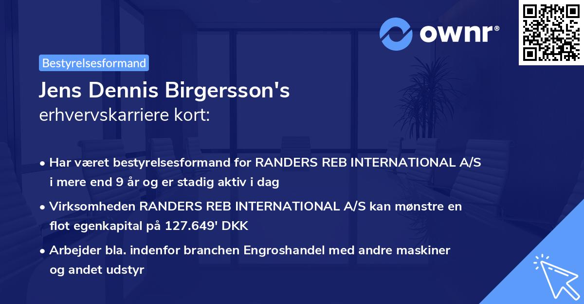Jens Dennis Birgersson's erhvervskarriere kort