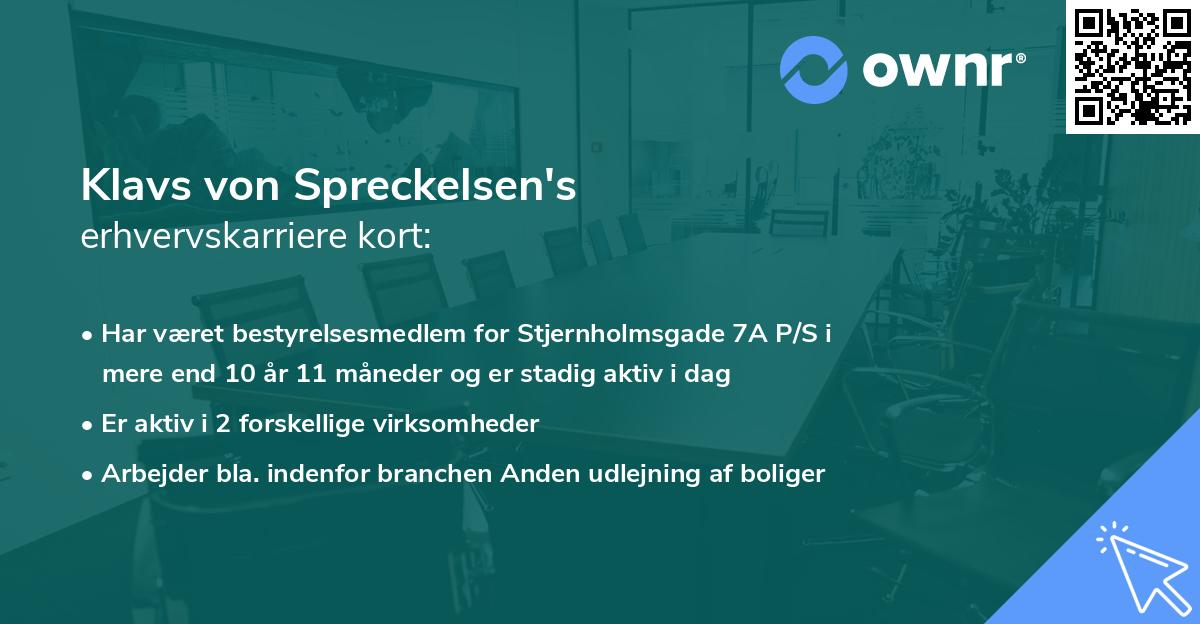 Klavs von Spreckelsen's erhvervskarriere kort