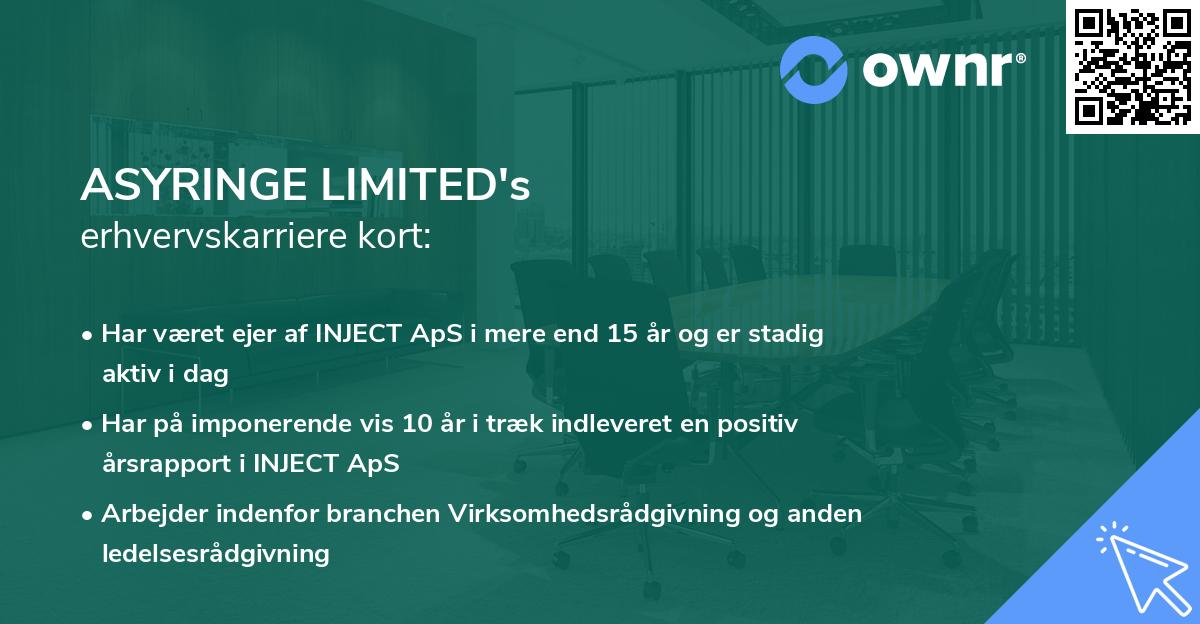ASYRINGE LIMITED's erhvervskarriere kort