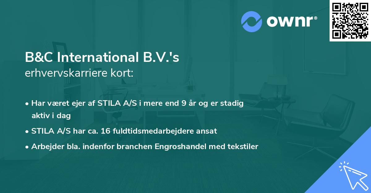 B&C International B.V.'s erhvervskarriere kort