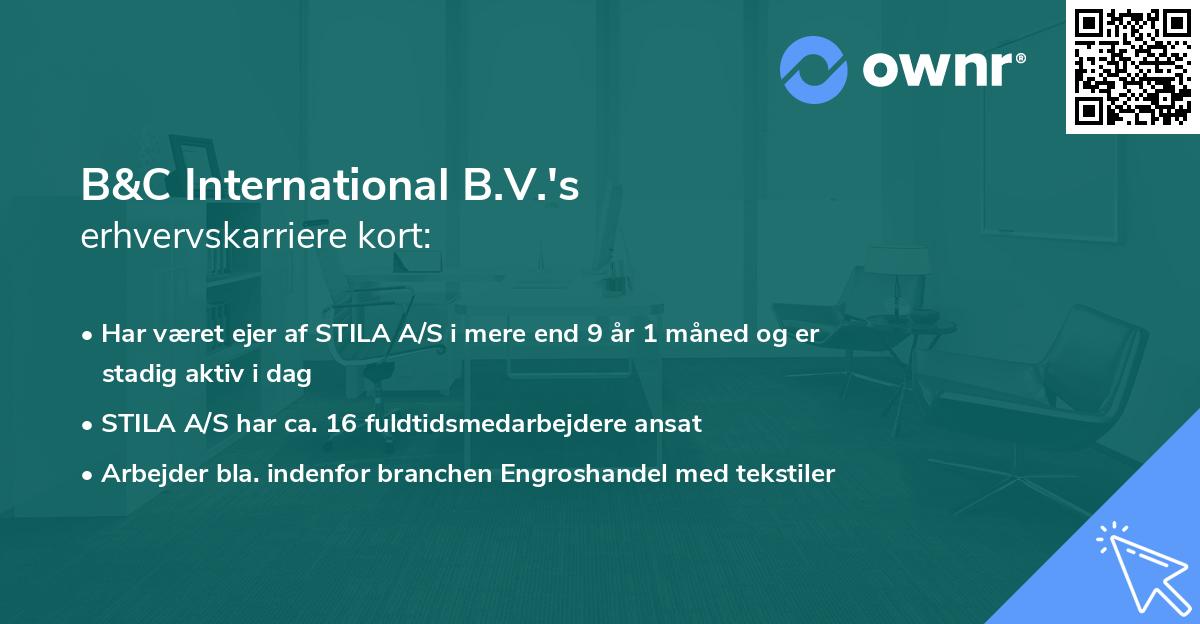 B&C International B.V.'s erhvervskarriere kort