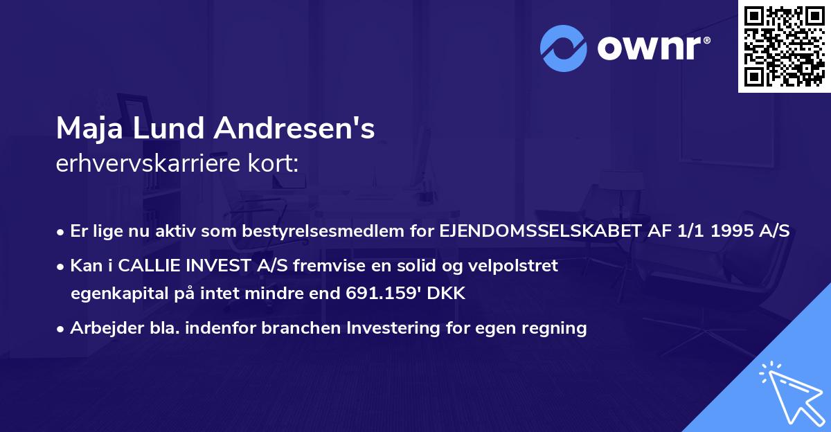 Maja Lund Andresen's erhvervskarriere kort