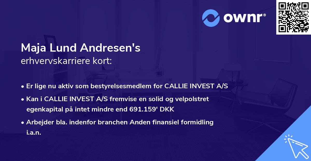 Maja Lund Andresen's erhvervskarriere kort