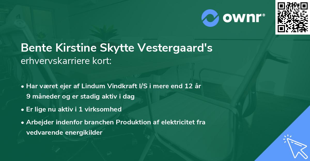 Bente Kirstine Skytte Vestergaard's erhvervskarriere kort