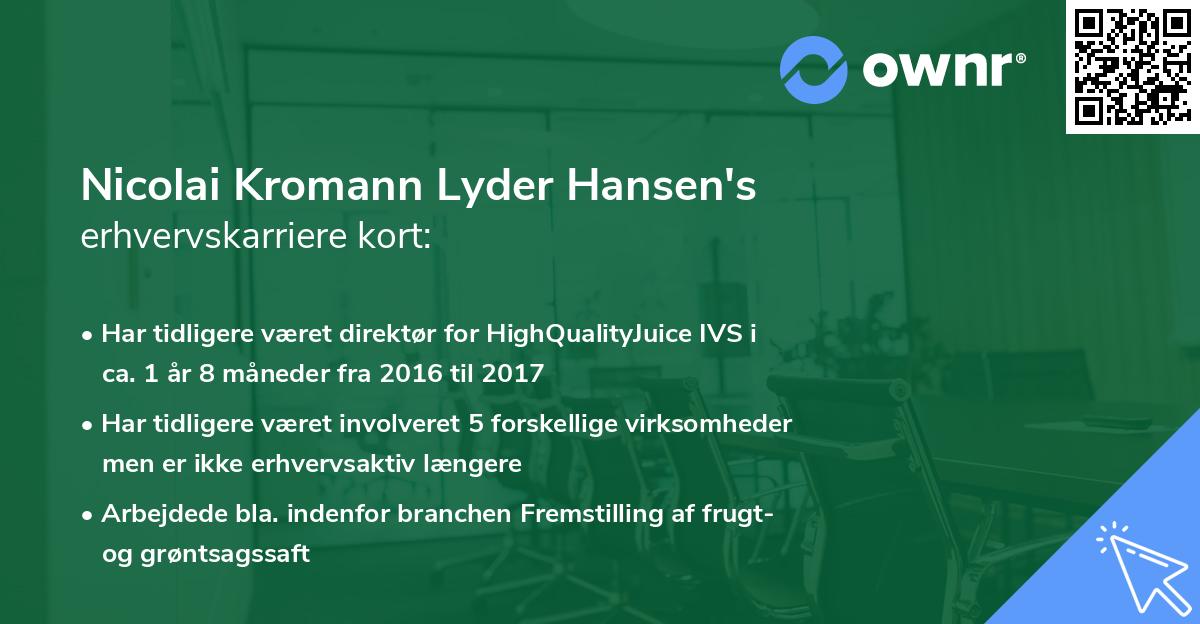 Nicolai Kromann Lyder Hansen's erhvervskarriere kort