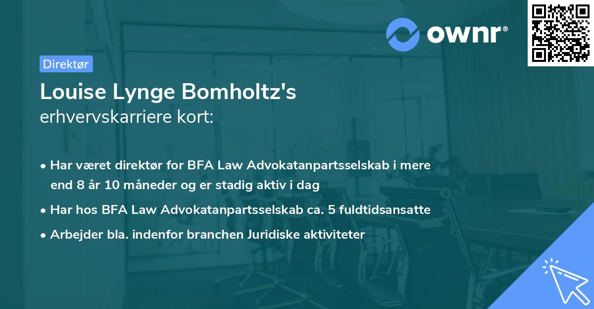 Louise Lynge Bomholtz's erhvervskarriere kort