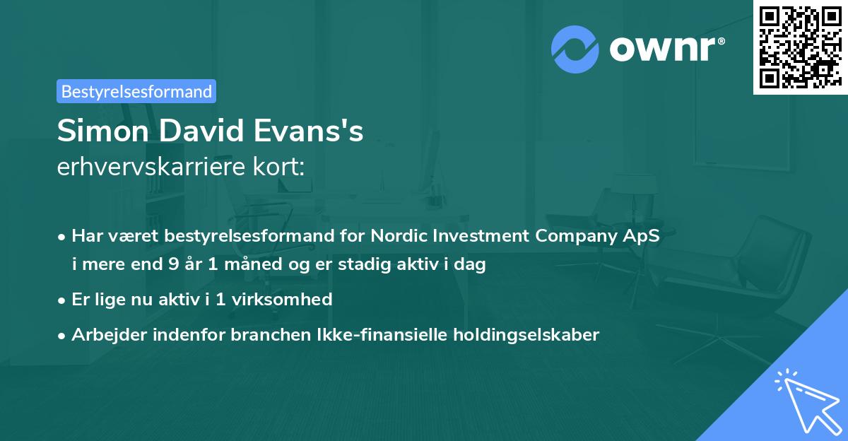 Simon David Evans's erhvervskarriere kort