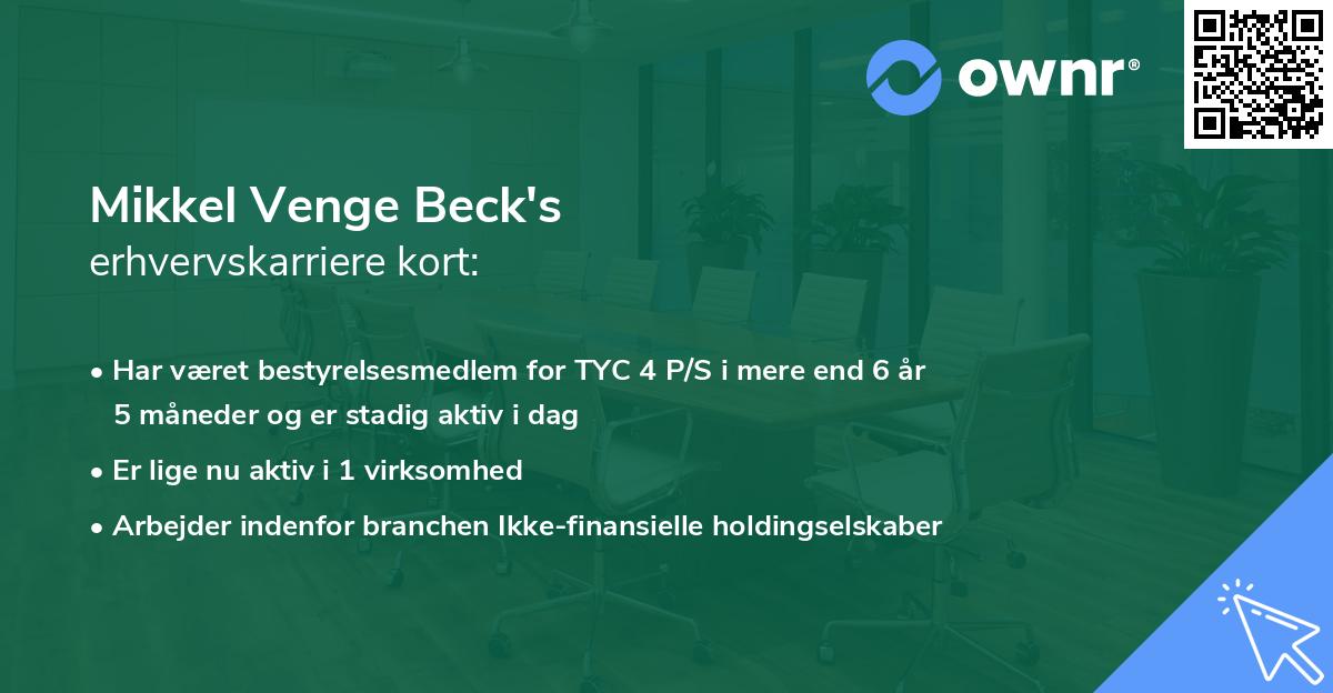 Mikkel Venge Beck's erhvervskarriere kort