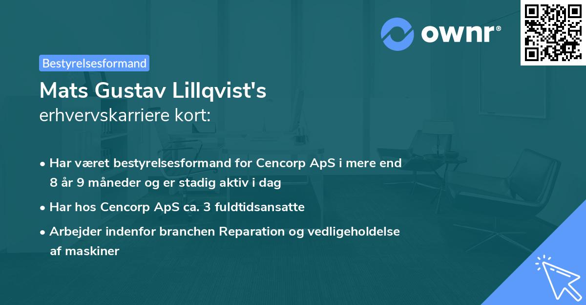 Mats Gustav Lillqvist's erhvervskarriere kort