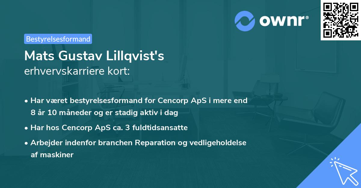 Mats Gustav Lillqvist's erhvervskarriere kort