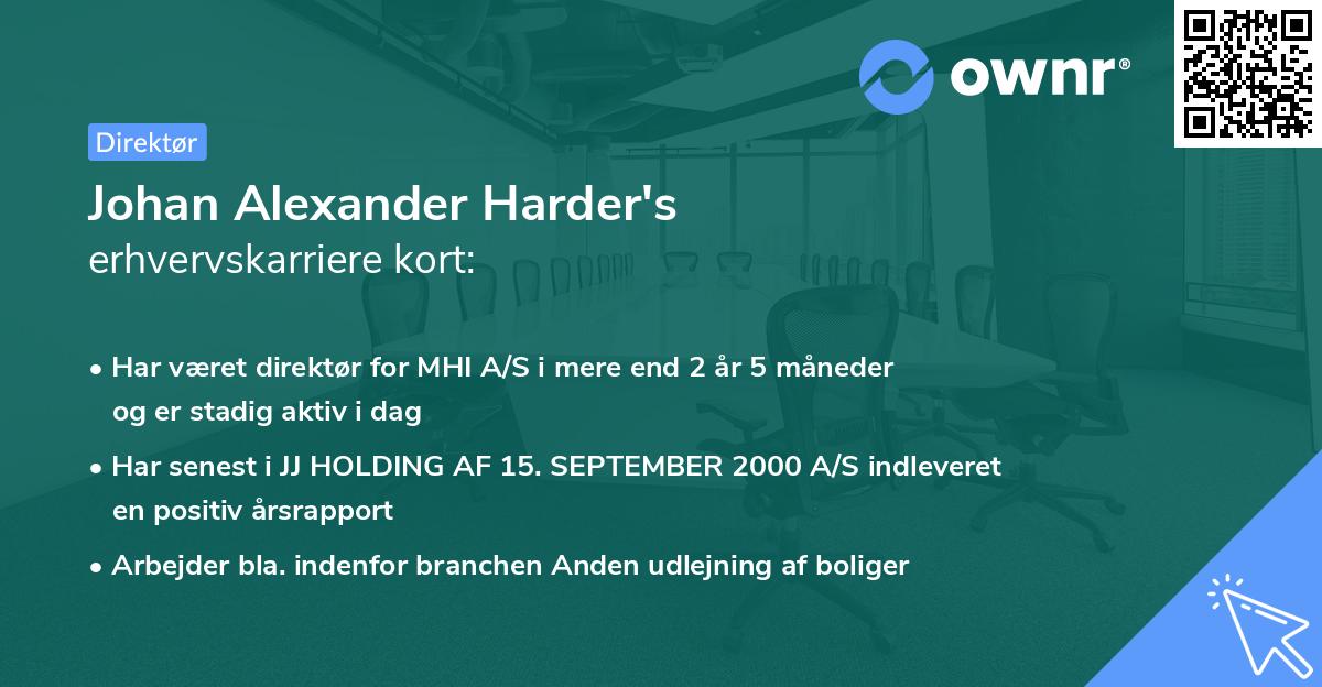 Johan Alexander Harder's erhvervskarriere kort