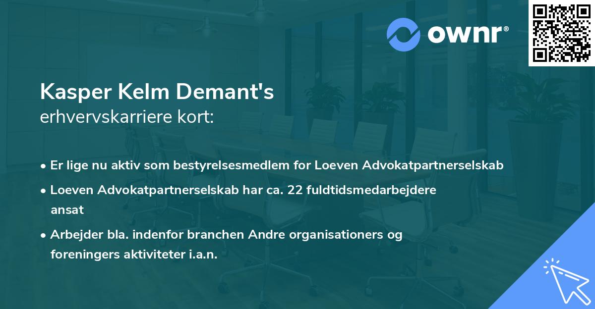 Kasper Kelm Demant's erhvervskarriere kort