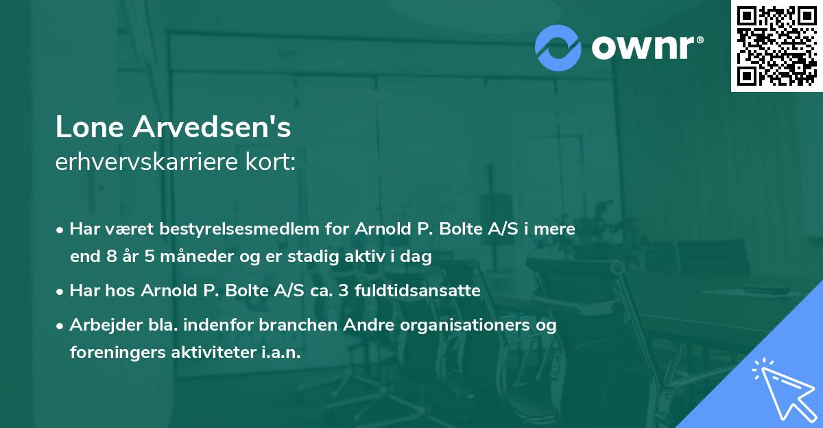 Lone Arvedsen's erhvervskarriere kort