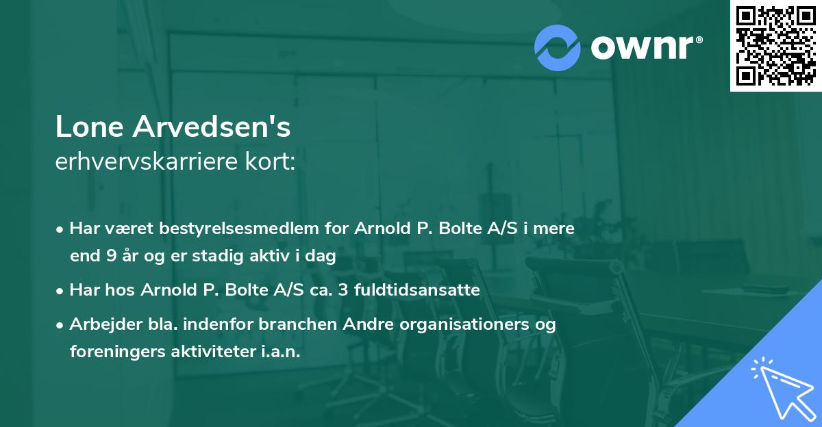 Lone Arvedsen's erhvervskarriere kort