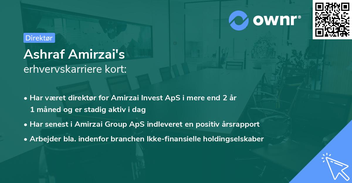 Ashraf Amirzai's erhvervskarriere kort