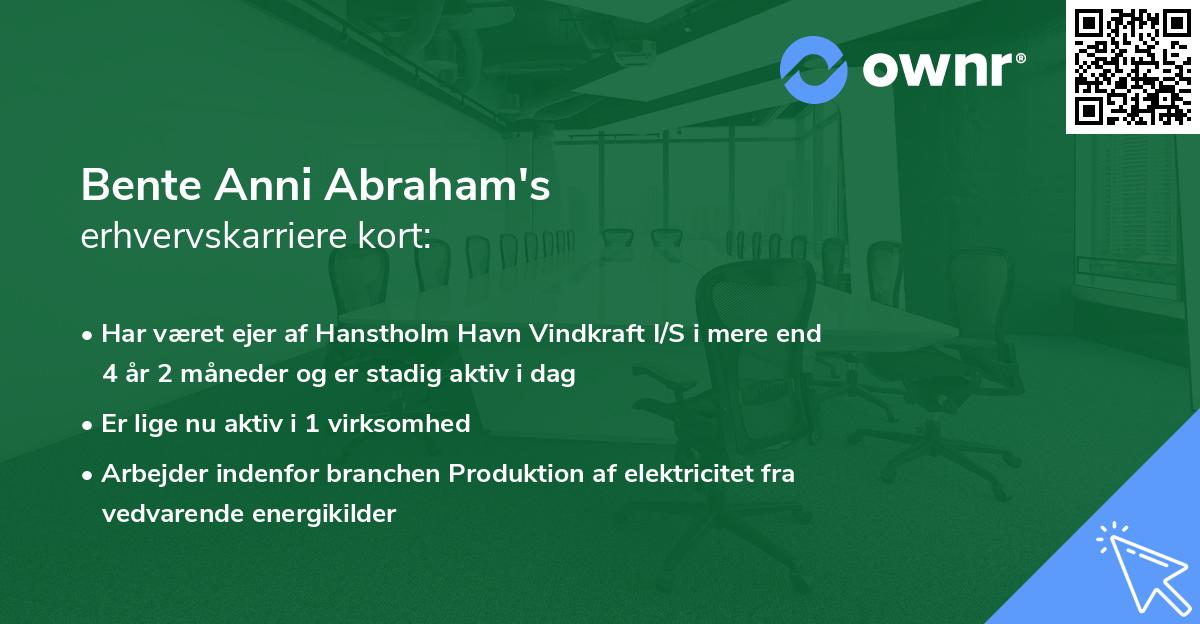 Bente Anni Abraham's erhvervskarriere kort