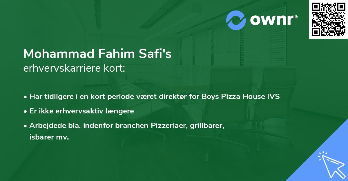 Mohammad Fahim Safi's erhvervskarriere kort
