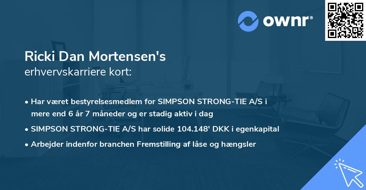 Ricki Dan Mortensen's erhvervskarriere kort