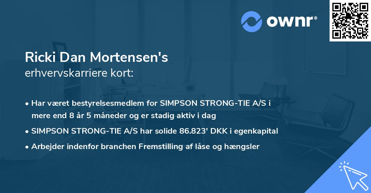 Ricki Dan Mortensen's erhvervskarriere kort