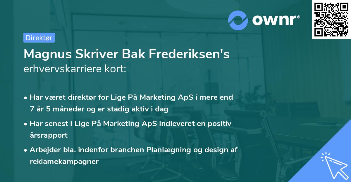 Magnus Skriver Bak Frederiksen's erhvervskarriere kort