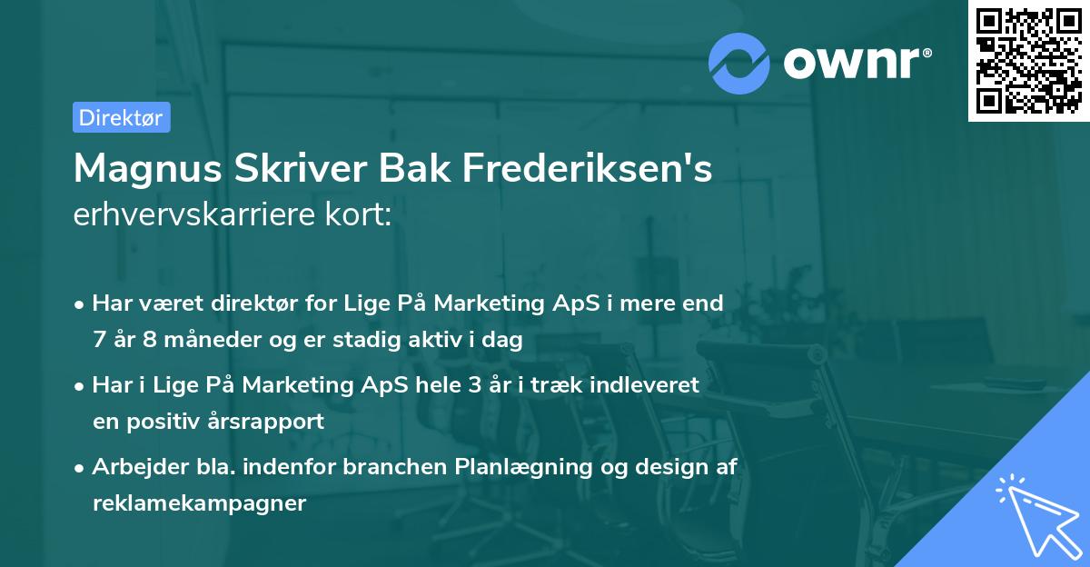 Magnus Skriver Bak Frederiksen's erhvervskarriere kort