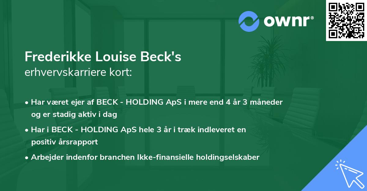 Frederikke Louise Beck's erhvervskarriere kort