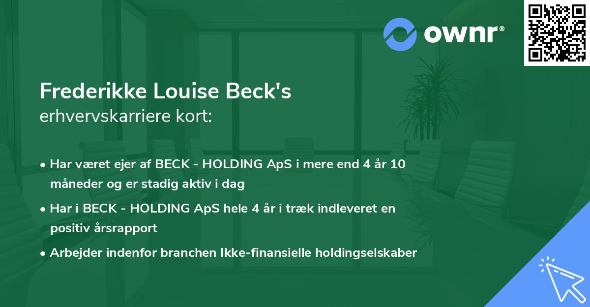 Frederikke Louise Beck's erhvervskarriere kort