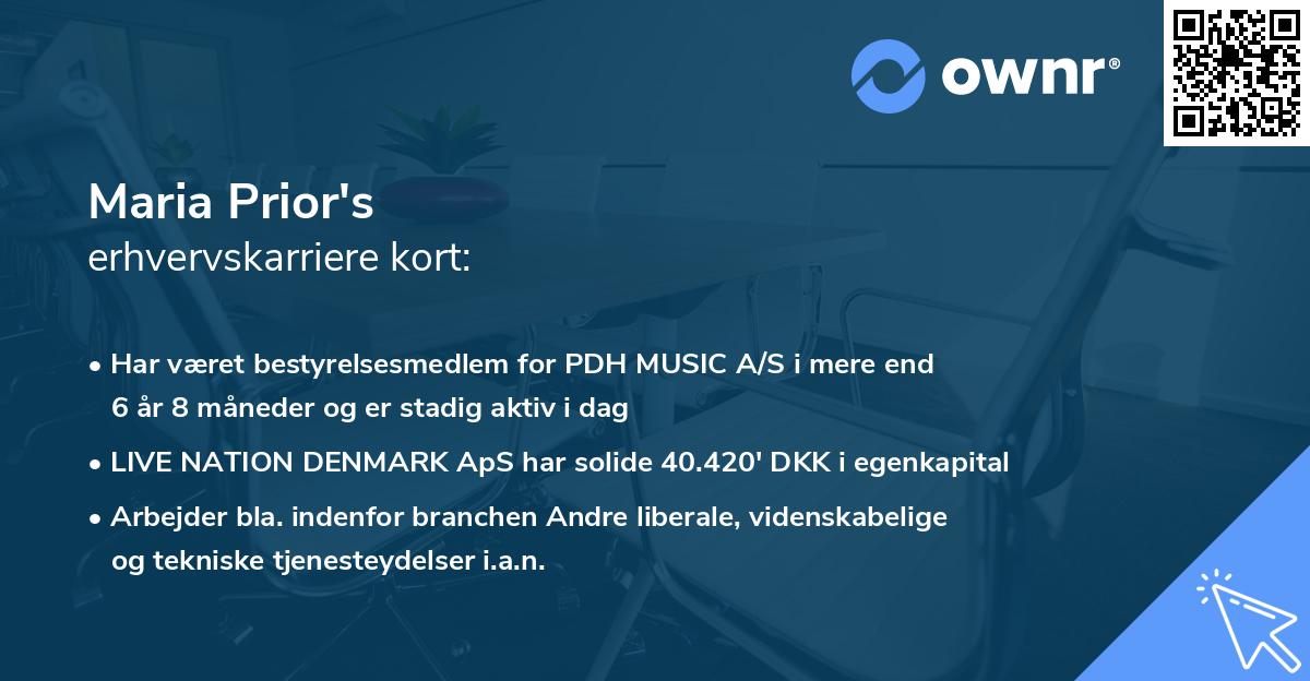 Maria Prior's erhvervskarriere kort